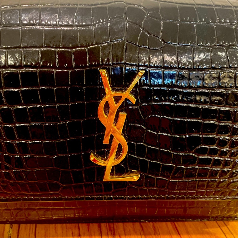 AUTHENTIC SAINT LAURENT SUNSET MEDIUM IN BLACK CROCODILE EMBOSSED SHINY LEATHER - Picture 5 of 8